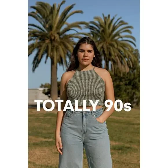 90s Vintage GUESS Houndstooth Cropped Knit Halter Top Green Blue Size L - Picture 5 of 5